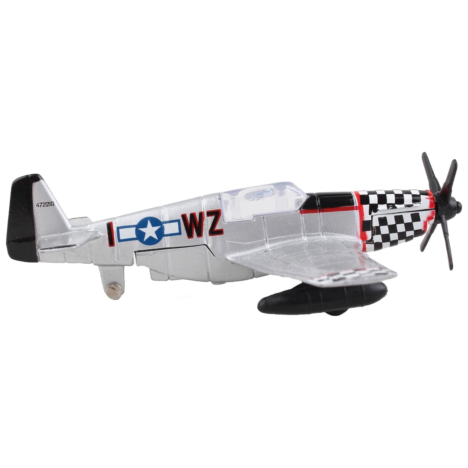North American P - 51 Mustang Fighter Aircraft Silver Metallic "United States Army Air Force" with Runway 24 Sign Diecast Model Airplane by Runway24 - Runway24 - ModelCars.com