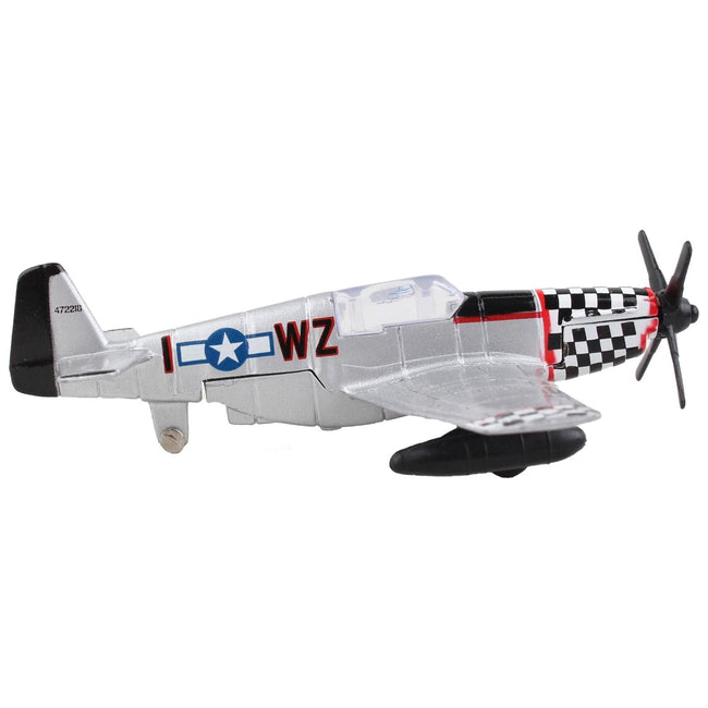 North American P - 51 Mustang Fighter Aircraft Silver Metallic "United States Army Air Force" with Runway 24 Sign Diecast Model Airplane by Runway24 - Runway24 - ModelCars.com