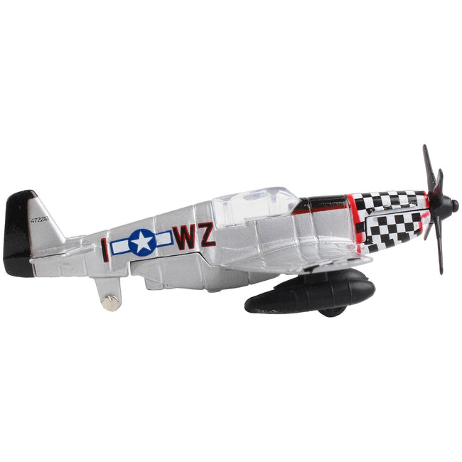 North American P - 51 Mustang Fighter Aircraft Silver Metallic "United States Army Air Force" with Runway Section Diecast Model Airplane by Runway24 - Runway24 - ModelCars.com