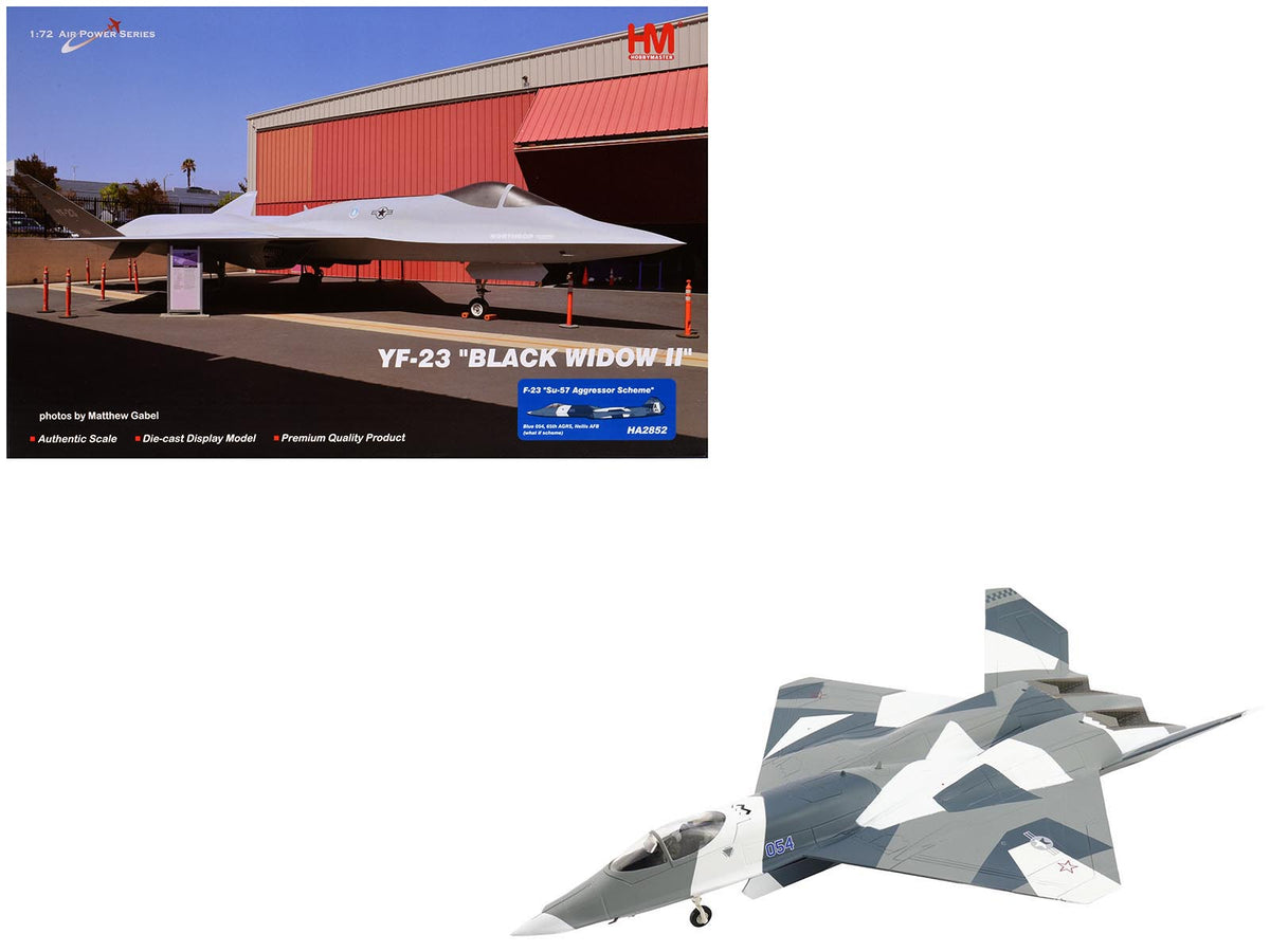 Northrop F-23 Black Widow II Stealth Fighter Aircraft Blue 054 Su-57 Aggressor What If Scheme 65th AGRS Nellis AFB United States Air Force Air Power Series 1/72 Diecast Model by Hobby Master-Hobby Master-ModelCars.com