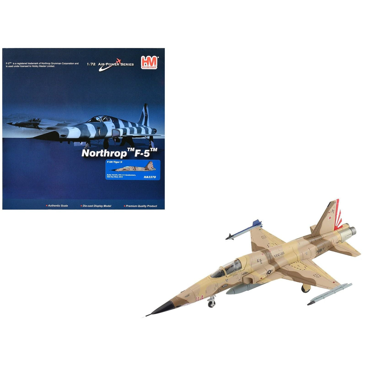 Northrop F-5N Tiger II Aircraft "761575 VFC-111 Sundowners Naval Air Station Key West" (2013) United States Navy "Air Power Series" 1/72 Diecast Model by Hobby Master-Hobby Master-ModelCars.com