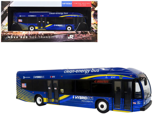 Nova Bus LFSH HEV Hybrid Transit Bus "MTA New York City" Blue with Yellow Graphics Limited Edition to 504 pieces Worldwide 1/87 (HO) Diecast Model by Iconic Replicas-Iconic Replicas-ModelCars.com