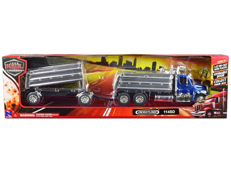 Freightliner 114SD Dump Truck with Twin Dump Body Blue "Long Haul Trucker" Series 1/32 Diecast Model by New Ray - view 3