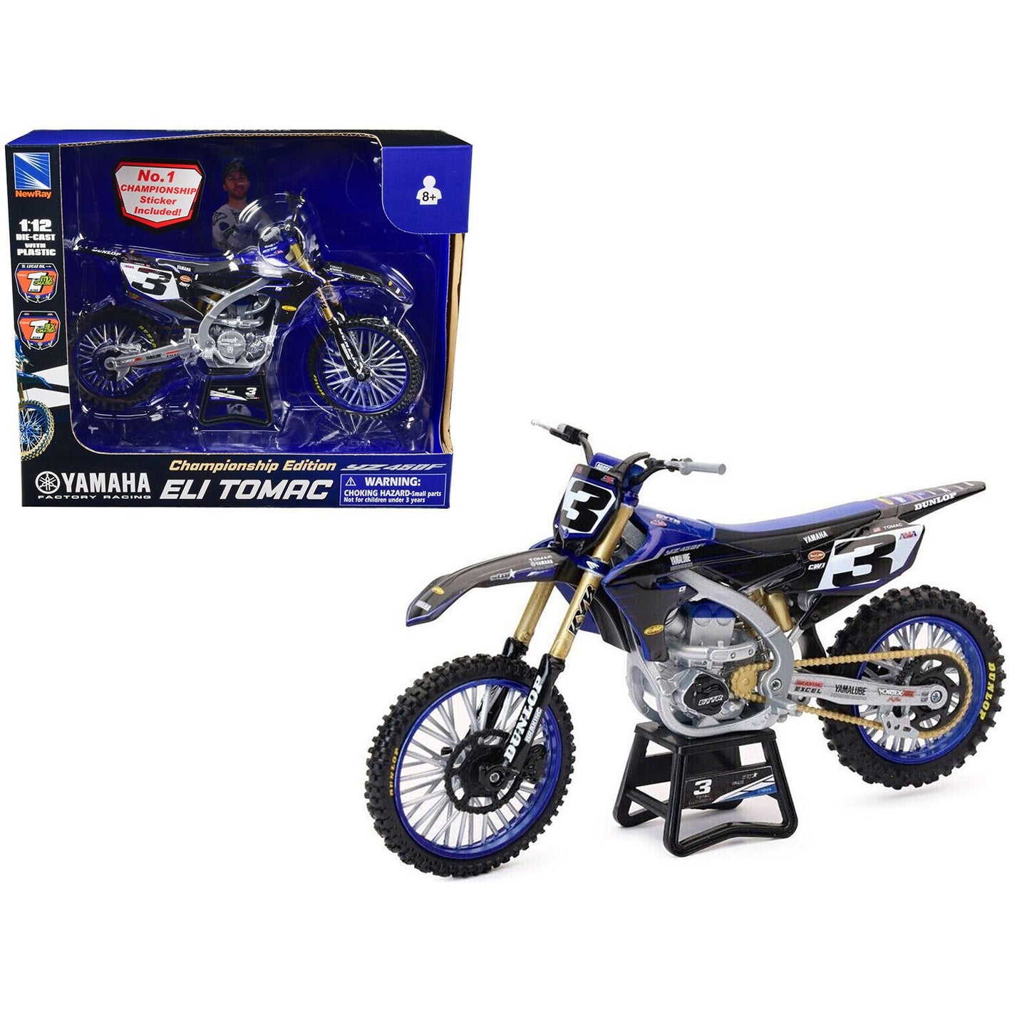 Yamaha YZ450F Championship Edition Motorcycle #3 Eli Tomac "Yamaha Factory Racing" 1/12 Diecast Model by New Ray Diecast New Ray