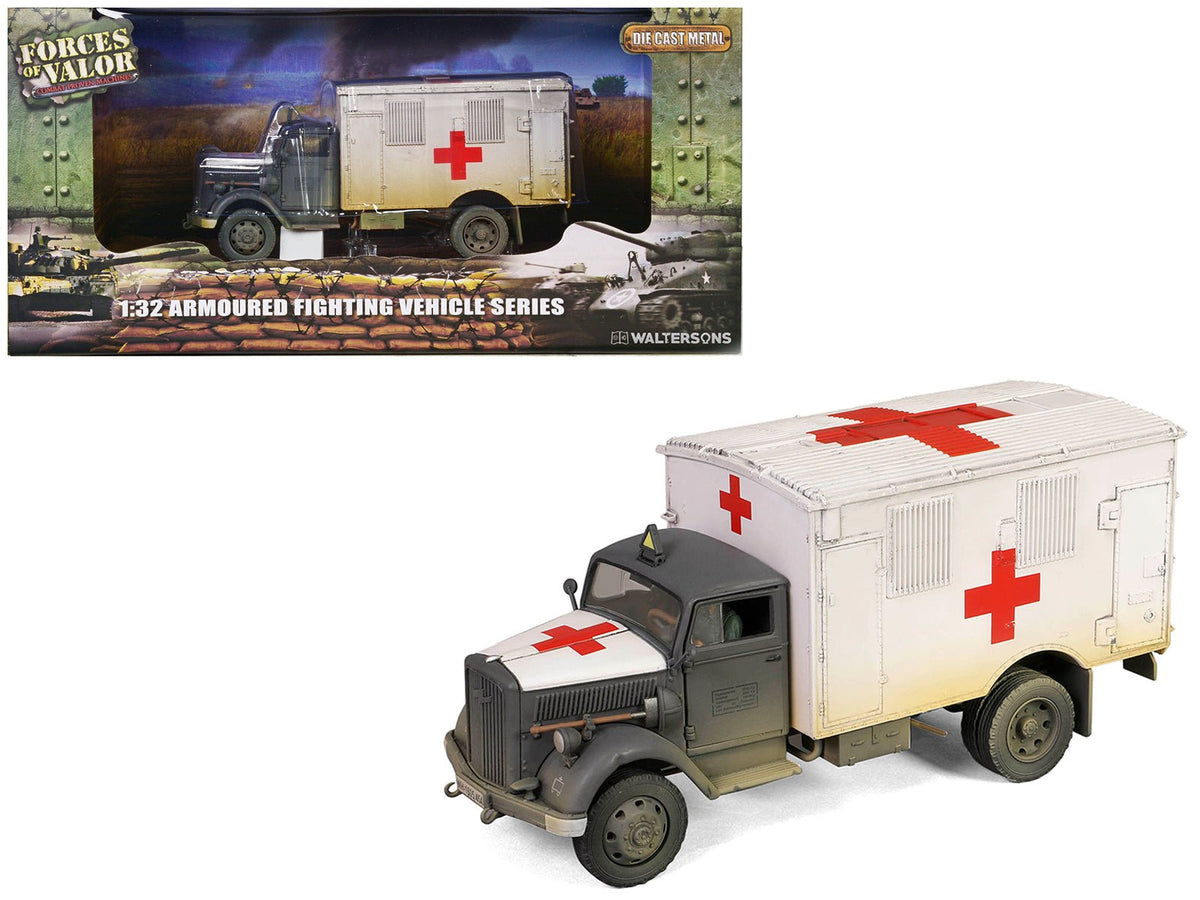 Opel-Blitz Kfz.305 Ambulance Gray and White (Weathered) "German Army" "Armoured Fighting Vehicle" Series 1/32 Diecast Model by Forces of Valor-Forces Of Valor-ModelCars.com