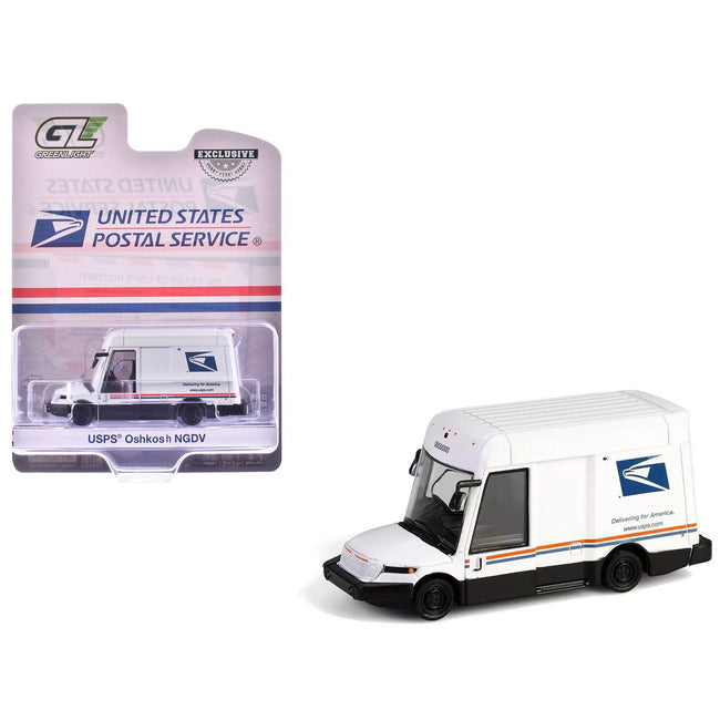Oshkosh Next Generation Delivery Vehicle (NGDV) "United States Postal Service" White with Red and Blue Stripes "Hobby Exclusive" Series 1/64 Diecast Model Car by Greenlight-Greenlight-ModelCars.com