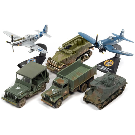 "Pacific Theater Warriors" Military 2022 Set B of 6 pieces Release 1 1/64 -1/144 Diecast Model Cars by Johnny Lightning-Johnny Lightning-ModelCars.com