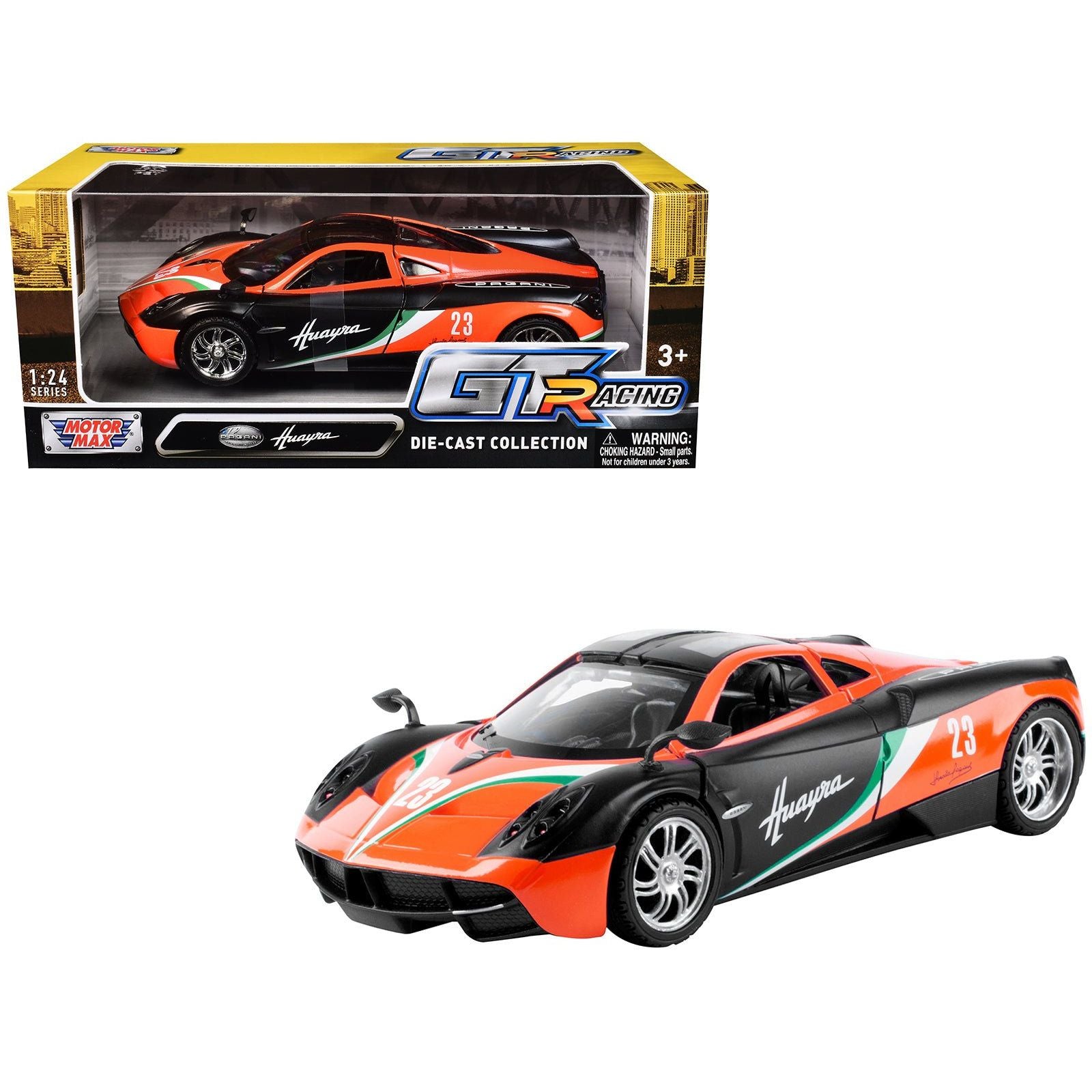 Pagani Huayra 23 Orange and Black with Stripes "GT Racing" Series 1/24 Diecast Model Car by Motormax - Motormax - ModelCars.com