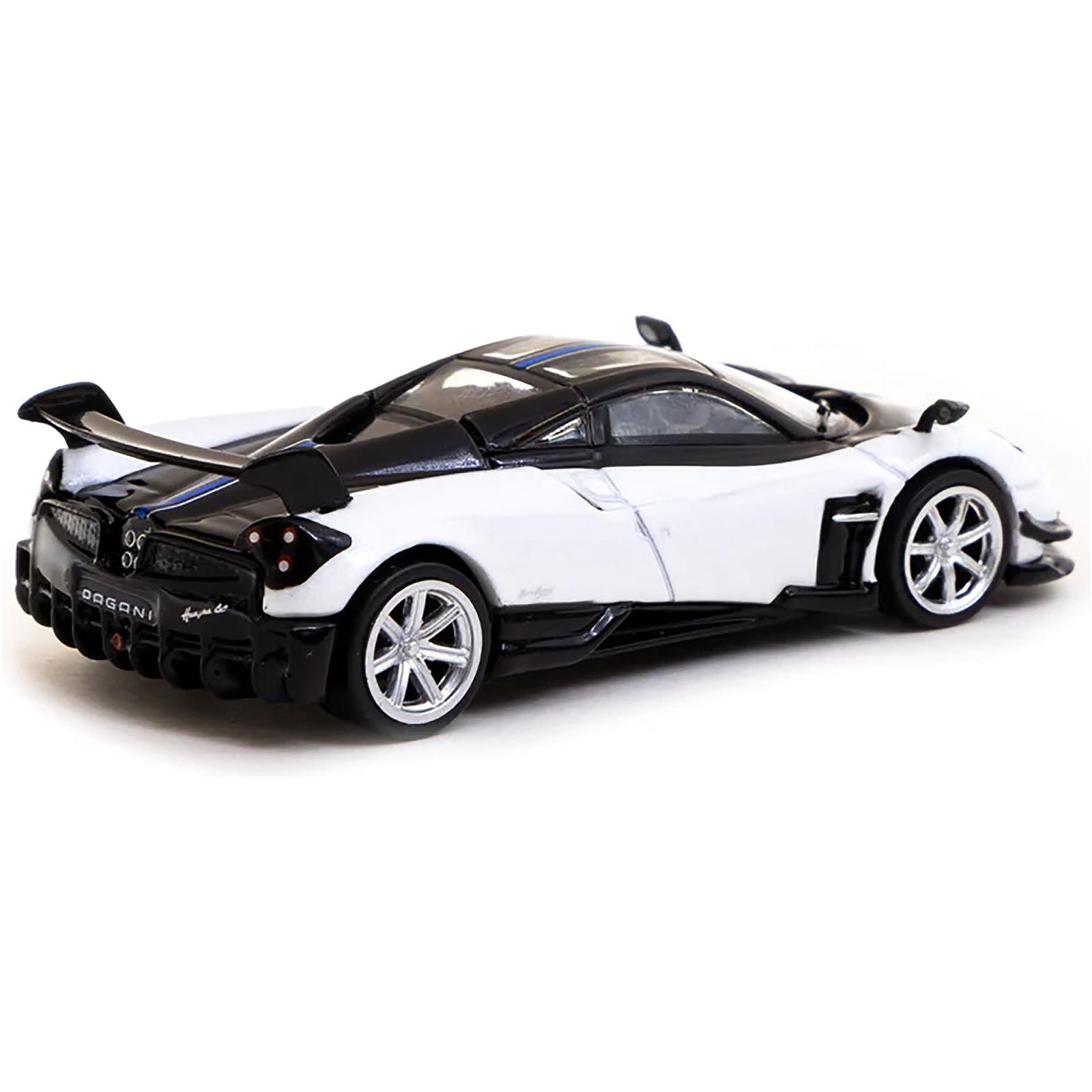 Pagani Huayra BC Bianco Benny White and Black with Blue Stripes "Global64" Series 1/64 Diecast Model by Tarmac Works - Tarmac Works - ModelCars.com
