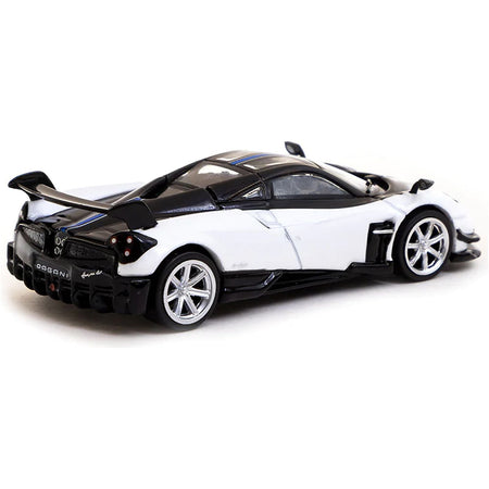 Pagani Huayra BC Bianco Benny White and Black with Blue Stripes "Global64" Series 1/64 Diecast Model by Tarmac Works - Tarmac Works - ModelCars.com