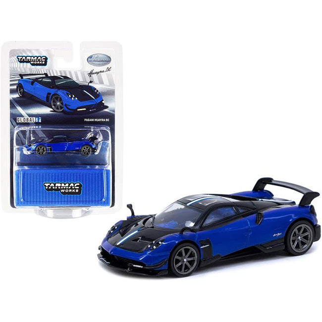 Pagani Huayra BC Blue Francia Metallic and Black with Stripes and Blue Interior "Global64" Series 1/64 Diecast Model Car by Tarmac Works - Tarmac Works - ModelCars.com