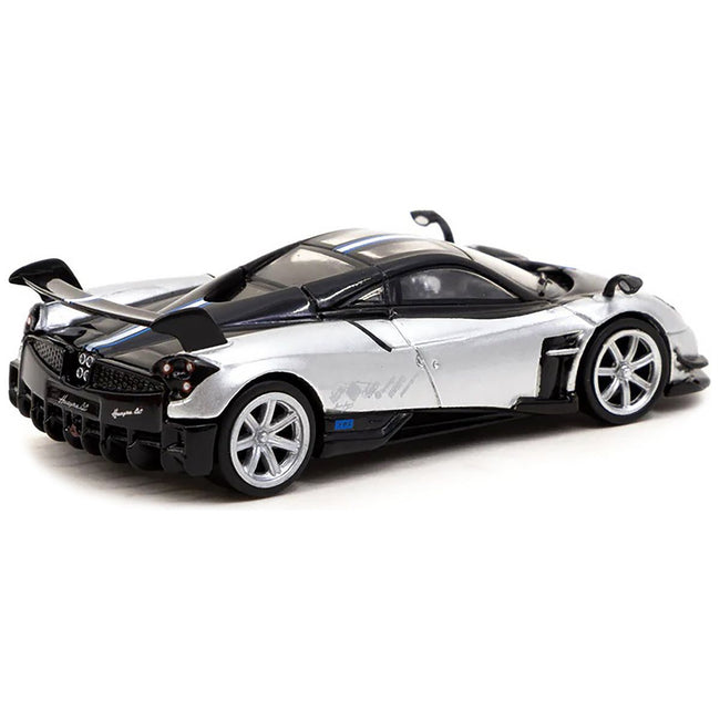 Pagani Huayra BC Grigio Mercurio Silver Metallic and Black with Stripes "Global64" Series 1/64 Diecast Model Car by Tarmac Works - Tarmac Works - ModelCars.com