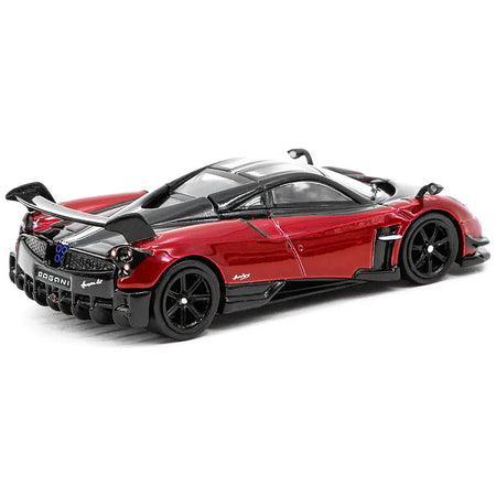 Pagani Huayra BC Rosso Dubai Red Metallic and Black with Silver Stripes "Global64" Series 1/64 Diecast Model Car by Tarmac Works - Tarmac Works - ModelCars.com