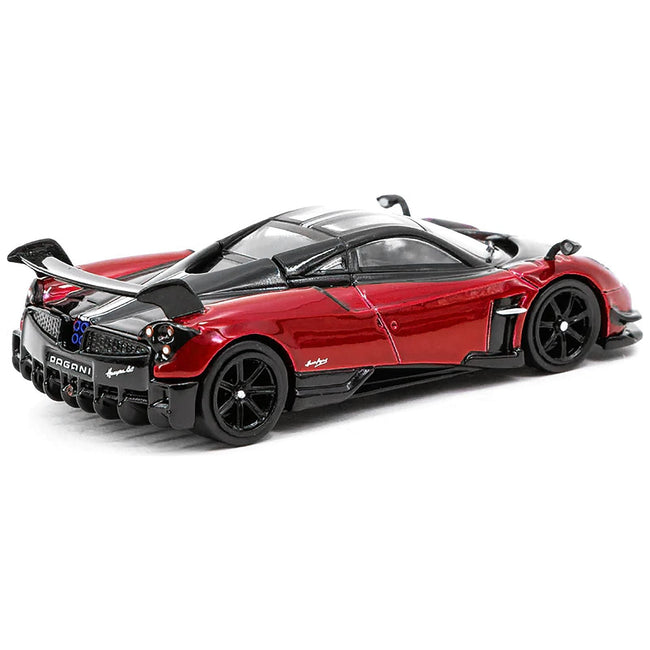 Pagani Huayra BC Rosso Dubai Red Metallic and Black with Silver Stripes "Global64" Series 1/64 Diecast Model Car by Tarmac Works - Tarmac Works - ModelCars.com