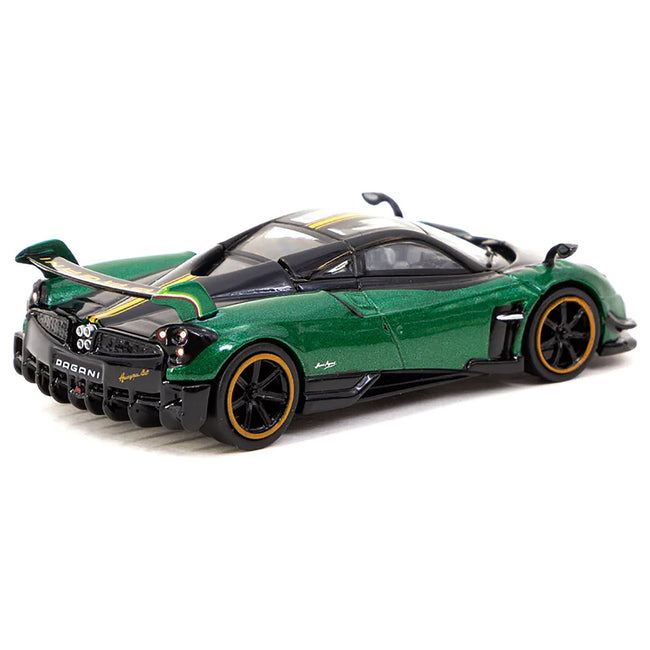 Pagani Huayra BC Trifoglio Verde Green Metallic and Black with Yellow Stripes "Global64" Series 1/64 Diecast Model by Tarmac Works - Tarmac Works - ModelCars.com