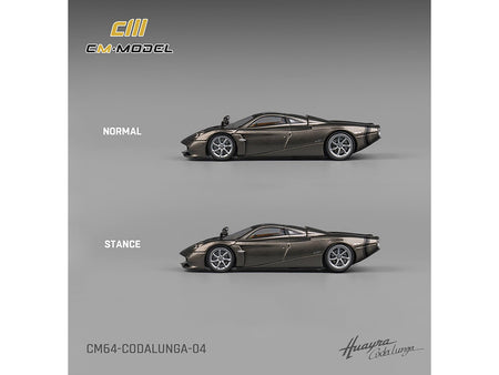Pagani Huayra Codalunga Gun Metal Gray Metallic with Sunroof and Extra Wheels 1/64 Diecast Model Car by CM Model-CM Models-ModelCars.com