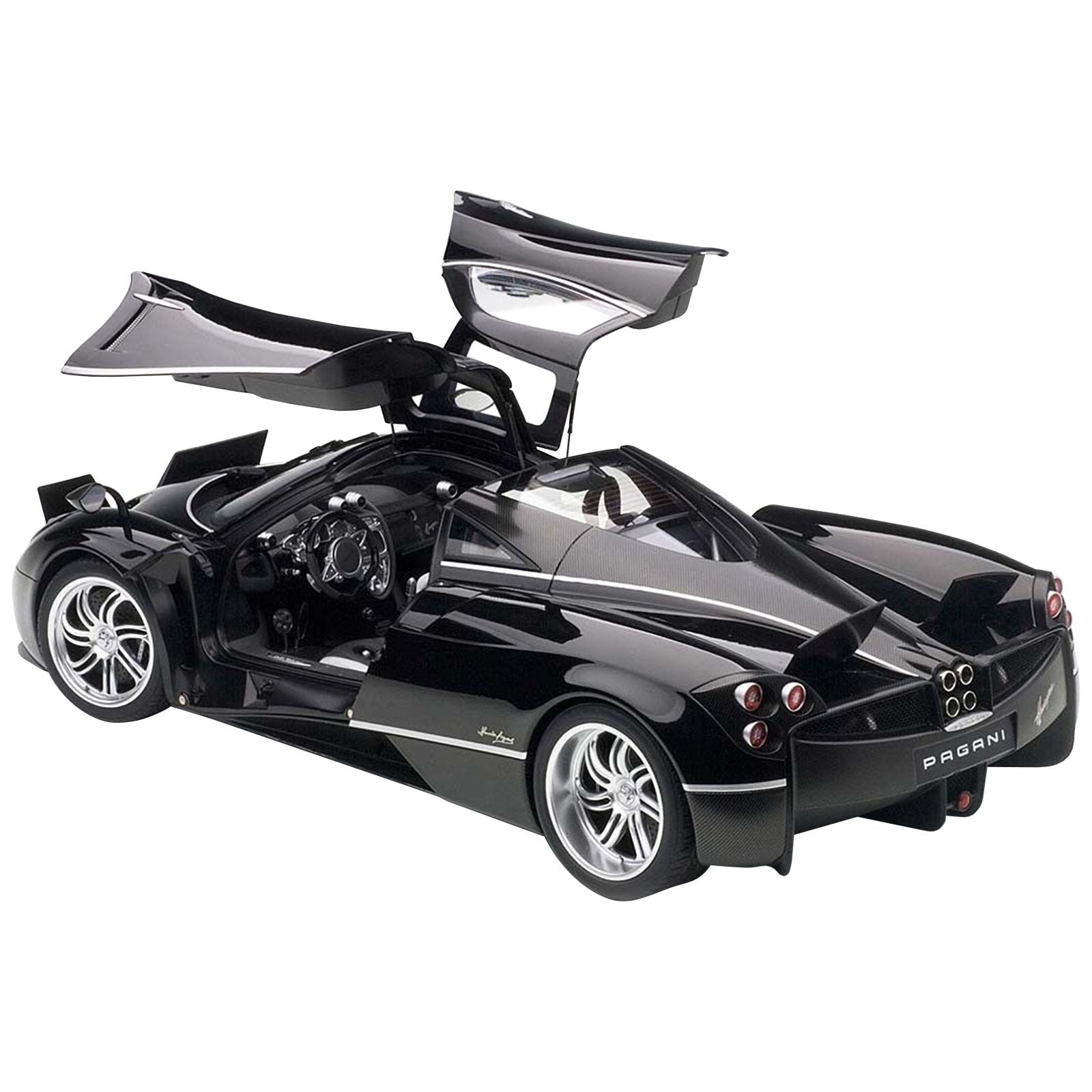Pagani Huayra Gloss Black with Silver Stripes and Silver Wheels 1/12 Model Car by Autoart - Autoart - ModelCars.com