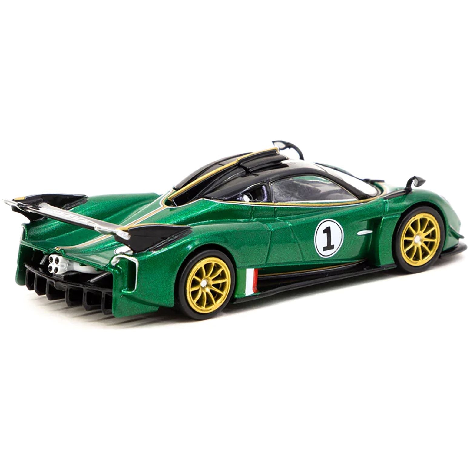 Pagani Huayra R 1 Verde Trifoglio Green Metallic with Black Top and Gold Stripes "Global64" Series 1/64 Diecast Model Car by Tarmac Works - Tarmac Works - ModelCars.com