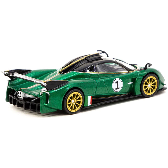 Pagani Huayra R 1 Verde Trifoglio Green Metallic with Black Top and Gold Stripes "Global64" Series 1/64 Diecast Model Car by Tarmac Works - Tarmac Works - ModelCars.com
