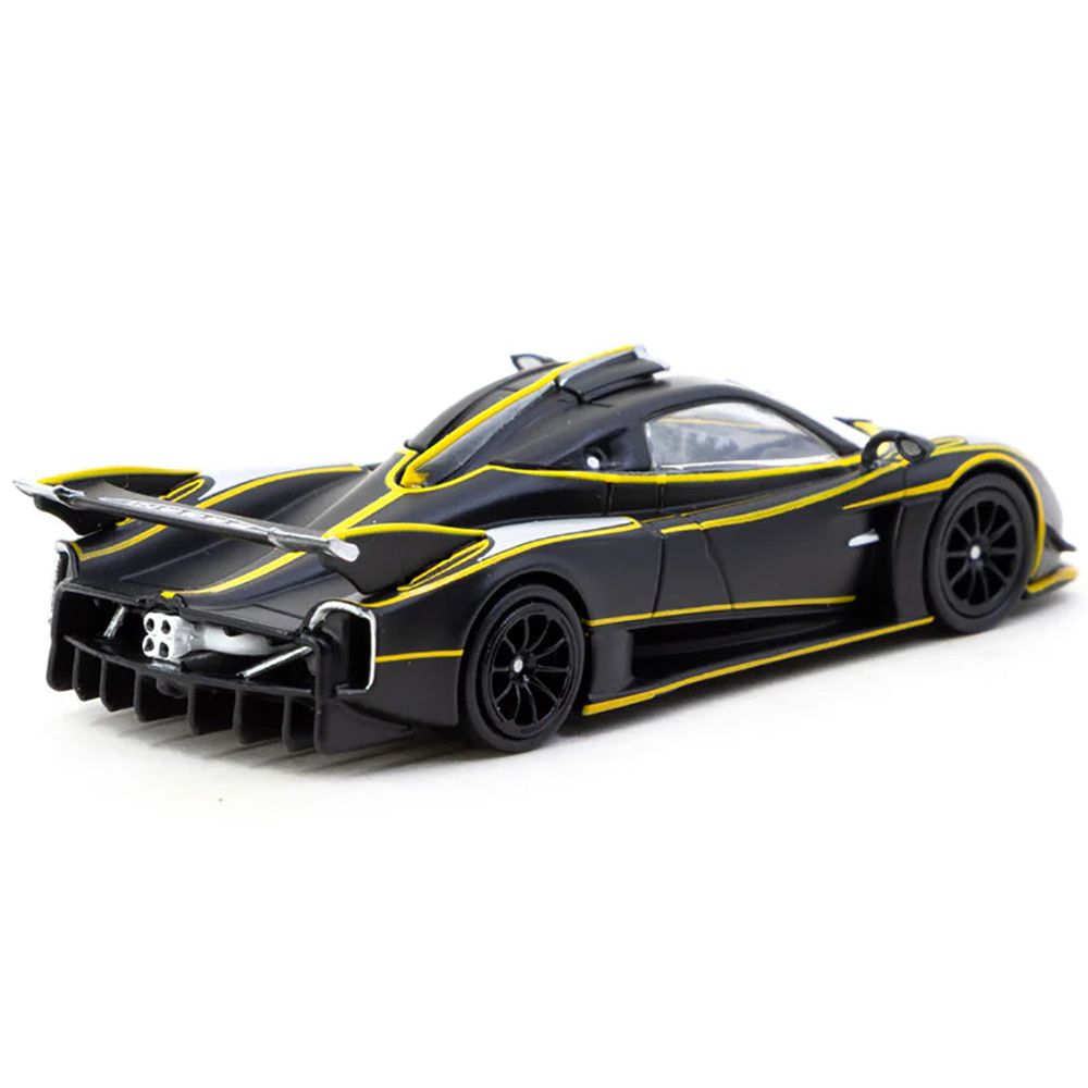 Pagani Huayra R Matt Black with Silver Accents and Yellow Stripes "Global64" Series 1/64 Diecast Model by Tarmac Works-Tarmac Works-ModelCars.com