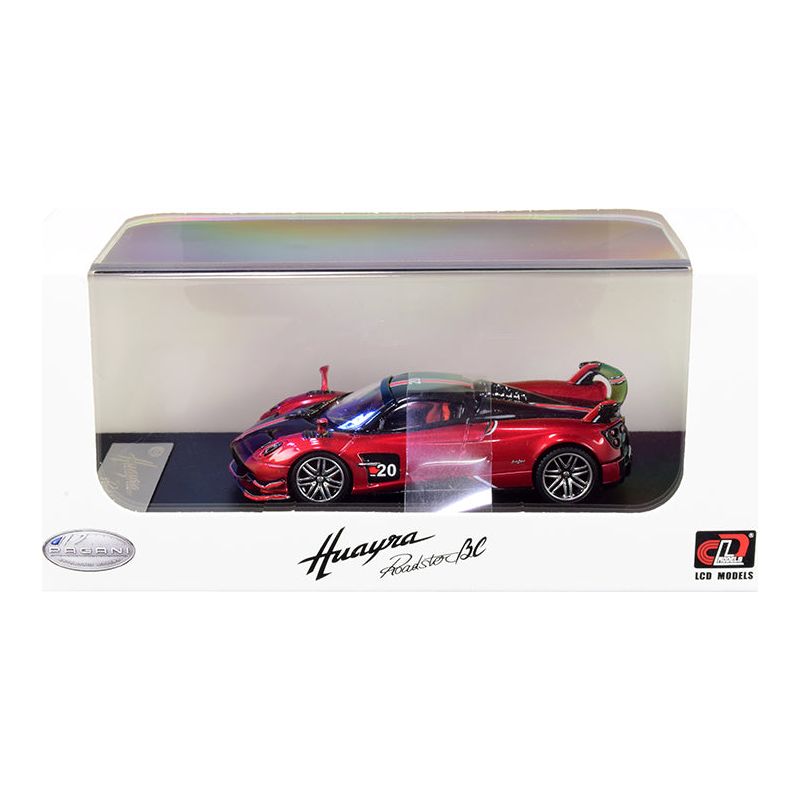 Pagani Huayra Roadster BC Red Metallic and Carbon with Red and White Stripes 1/64 Diecast Model Car by LCD Models - LCD Models - ModelCars.com
