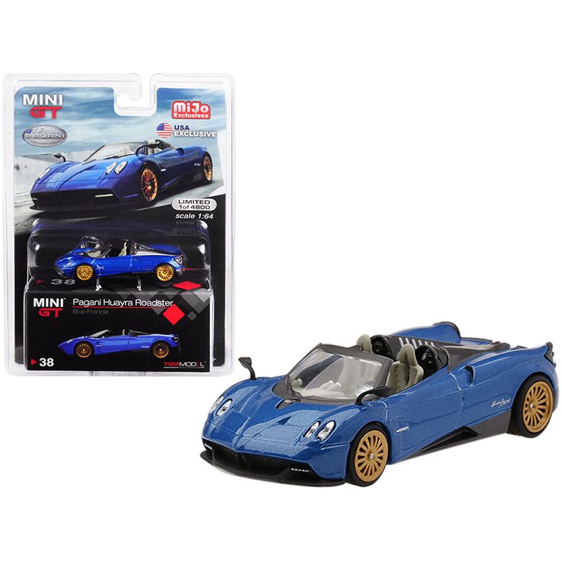 Pagani Huayra Roadster Blue Francia "U.S.A. Exclusive" Limited Edition to 4800 pieces Worldwide 1/64 Diecast Model Car by Mini GT - Mini GT - ModelCars.com