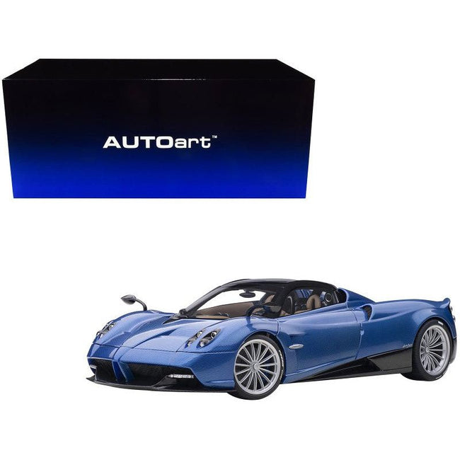 Pagani Huayra Roadster Blue Tricolore Carbon Fiber with Black Top with Luggage Set 1/18 Model Car by Autoart - Autoart - ModelCars.com