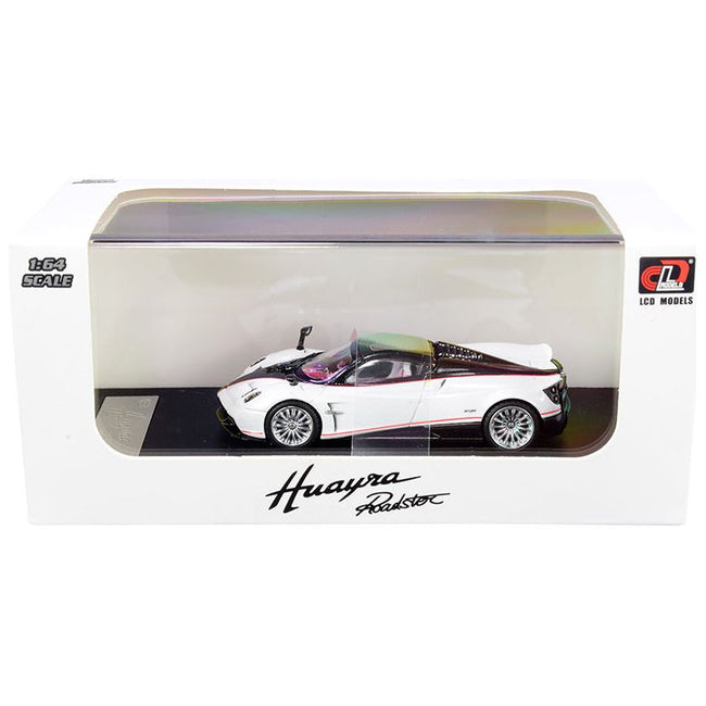 Pagani Huayra Roadster White Metallic and Carbon with Red Stripes 1/64 Diecast Model Car by LCD Models - LCD Models - ModelCars.com