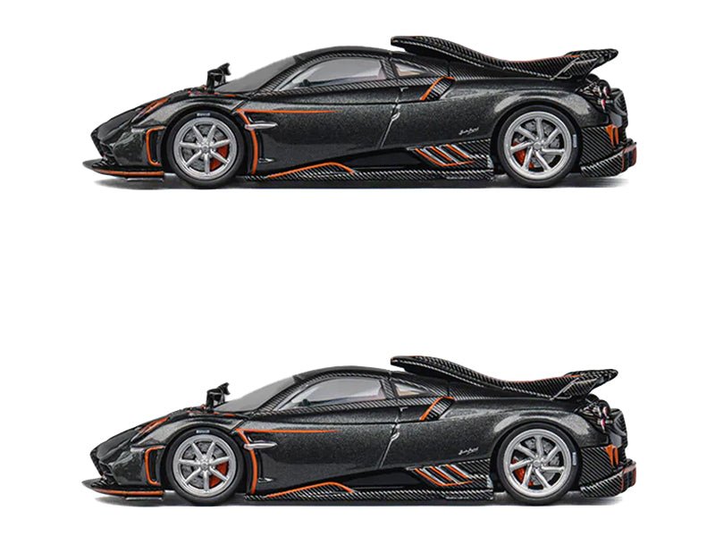 Pagani Imola Dark Gray Metallic with Carbon and Orange Accents with Extra Wheels 1/64 Diecast Model Car by CM Model-CM Models-ModelCars.com