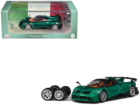 Pagani Imola Emerald Green Metallic with Carbon Top and Extra Wheels 1/64 Diecast Model Car by CM Model-CM Models-ModelCars.com