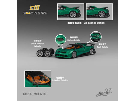 Pagani Imola Emerald Green Metallic with Carbon Top and Extra Wheels 1/64 Diecast Model Car by CM Model-CM Models-ModelCars.com
