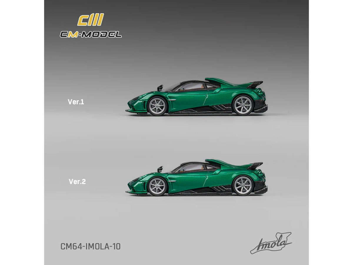 Pagani Imola Emerald Green Metallic with Carbon Top and Extra Wheels 1/64 Diecast Model Car by CM Model-CM Models-ModelCars.com