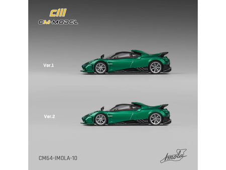 Pagani Imola Emerald Green Metallic with Carbon Top and Extra Wheels 1/64 Diecast Model Car by CM Model-CM Models-ModelCars.com