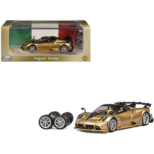 Pagani Imola Gold Carbon Metallic with Black Carbon Top with Extra Wheels 1/64 Diecast Model Car by CM Model