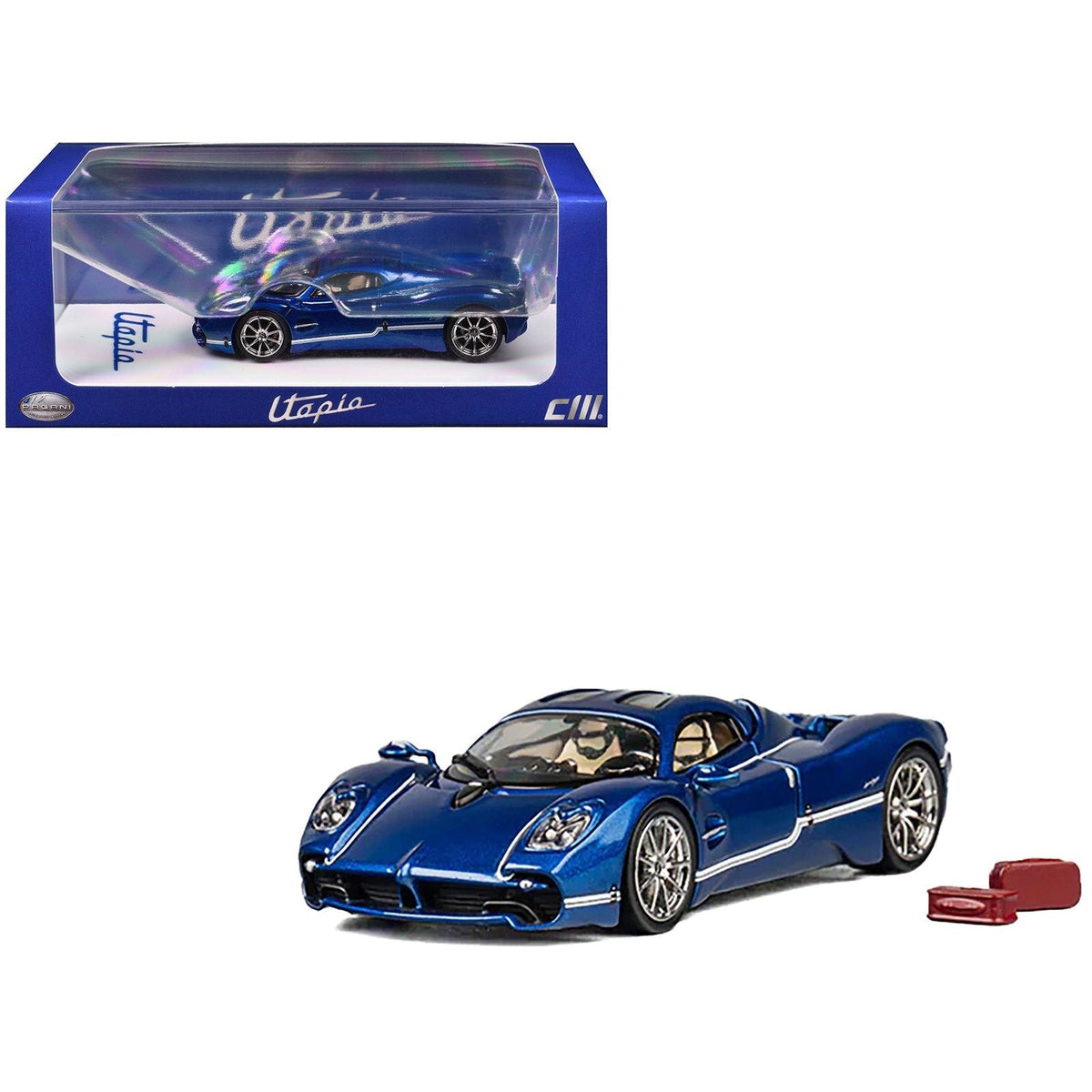 Pagani Utopia Blue Metallic with White Stripes 1/64 Diecast Model Car by CM Model-CM Models-ModelCars.com