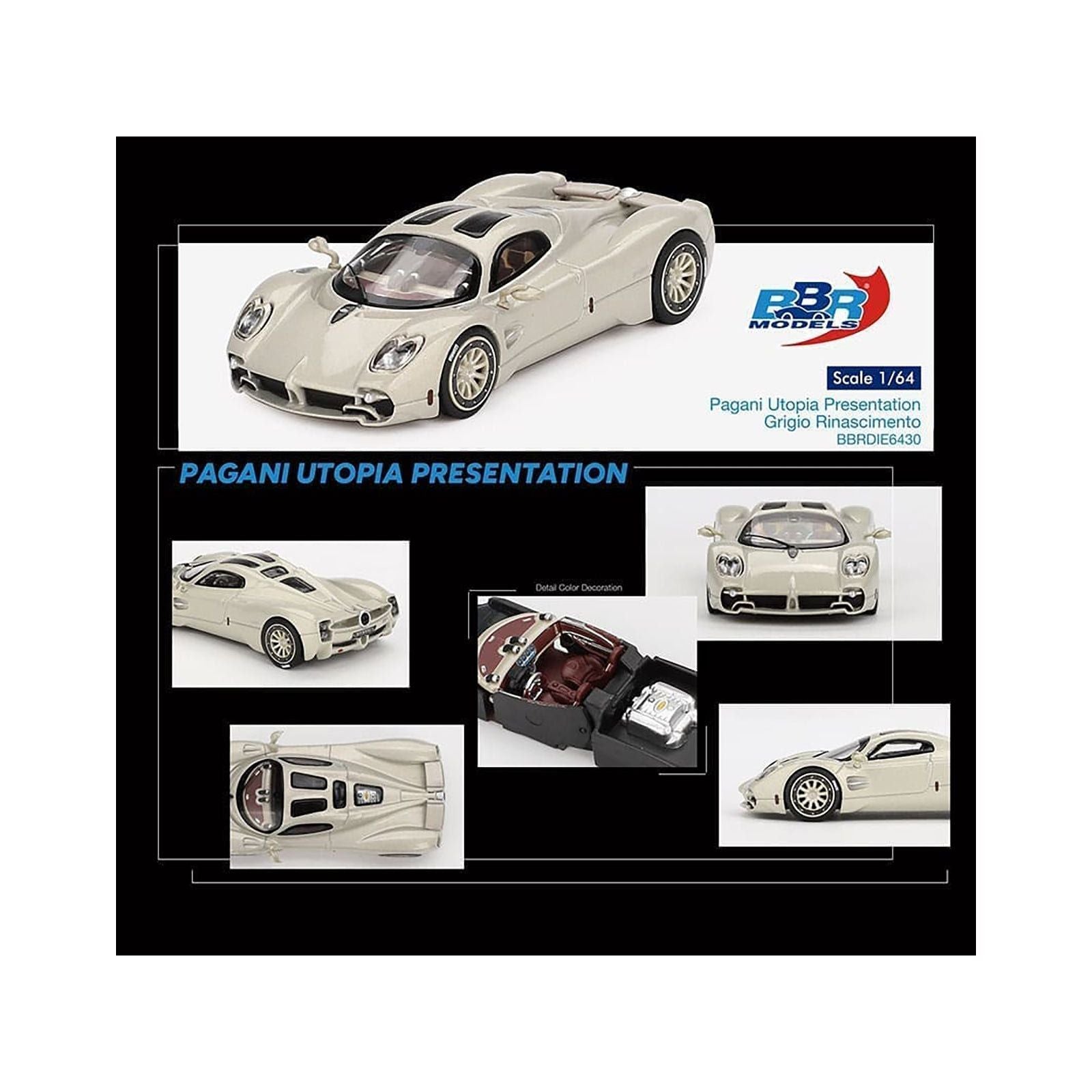 Pagani Utopia Presentation Grigio Rinascimento Silver 1/64 Diecast Model Car by BBR - BBR - ModelCars.com