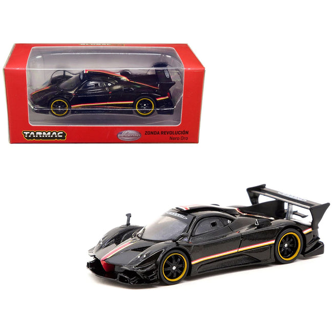 Pagani Zonda Revolucion Nero Oro Black Metallic with Stripes "Global64" Series 1/64 Diecast Model Car by Tarmac Works - Tarmac Works - ModelCars.com