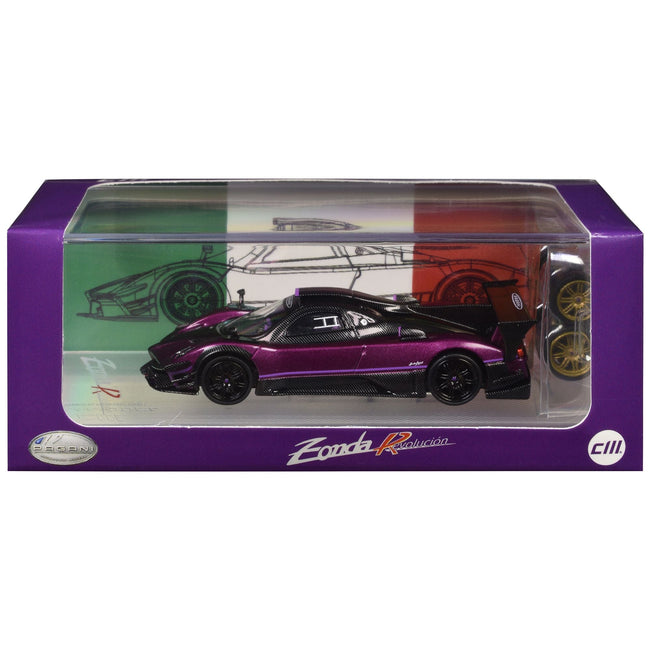 Pagani Zonda Revolucion Purple Metallic and Carbon with Extra Wheels 1/64 Diecast Model Car by CM Model-CM Models-ModelCars.com