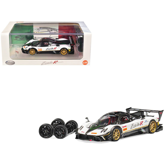 Pagani Zonda Revolucion White and Carbon with Extra Wheels 1/64 Diecast Model Car by CM Model-CM Models-ModelCars.com