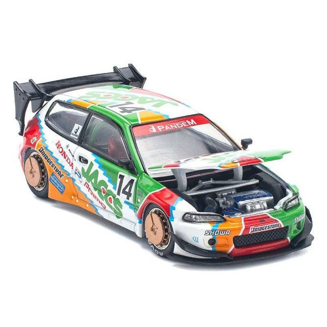 Pandem Civic EG6 RHD (Right Hand Drive) #14 "JACCS" White with Graphics 1/64 Diecast Model Car by Pop Race-Pop Race-ModelCars.com