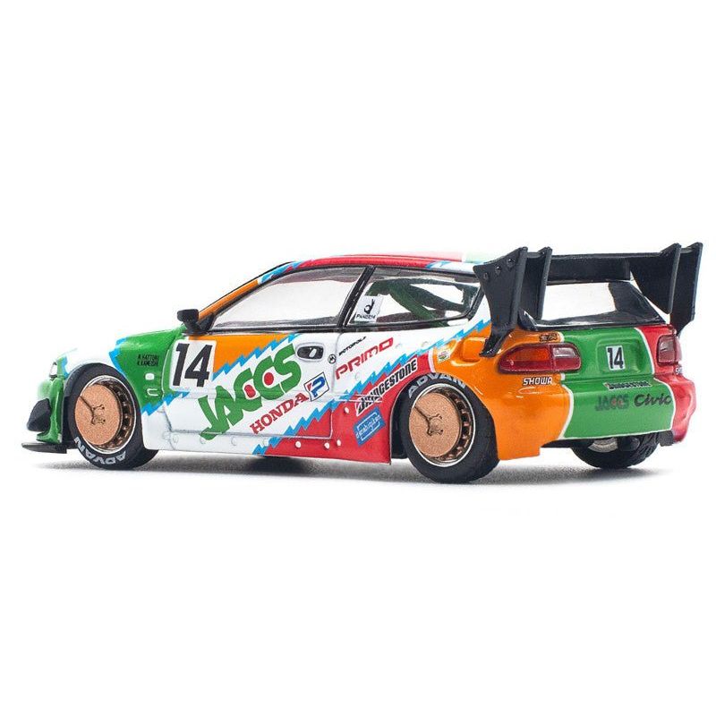 Pandem Civic EG6 RHD (Right Hand Drive) 14 "JACCS" White with Graphics 1/64 Diecast Model Car by Pop Race - Pop Race - ModelCars.com