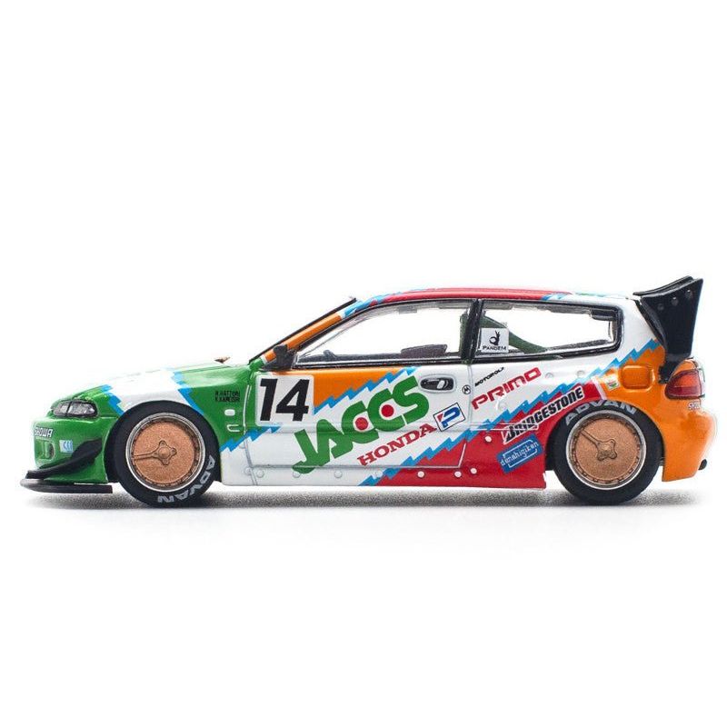 Pandem Civic EG6 RHD (Right Hand Drive) 14 "JACCS" White with Graphics 1/64 Diecast Model Car by Pop Race - Pop Race - ModelCars.com