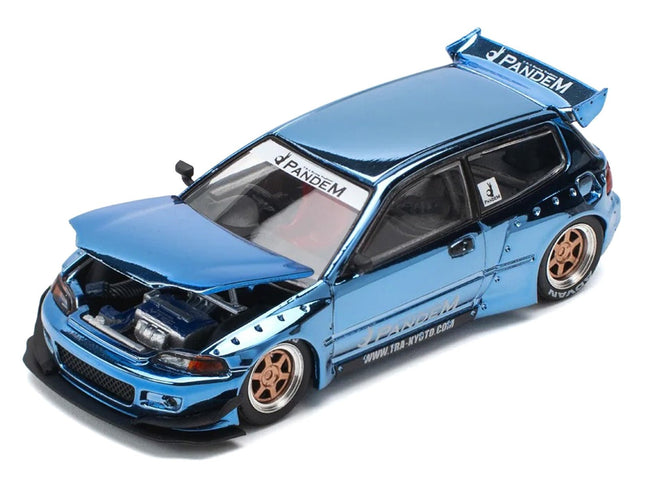 Pandem Civic EG6 RHD (Right Hand Drive) Blue Chrome 1/64 Diecast Model Car by Pop Race-Pop Race-ModelCars.com