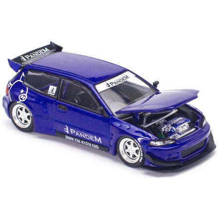 Pandem Civic EG6 RHD (Right Hand Drive) Blue Metallic "Enigma Exclusive Edition" 1/64 Diecast Model Car by Pop Race-Pop Race-ModelCars.com