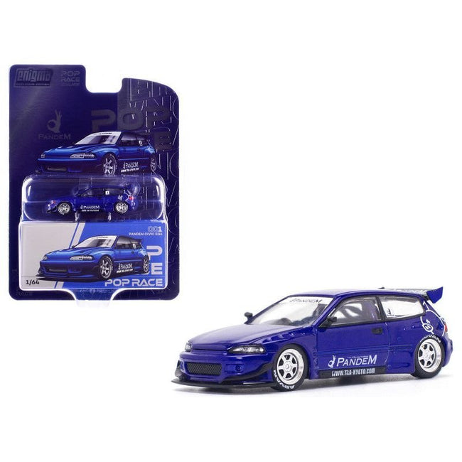 Pandem Civic EG6 RHD (Right Hand Drive) Blue Metallic "Enigma Exclusive Edition" 1/64 Diecast Model Car by Pop Race-Pop Race-ModelCars.com