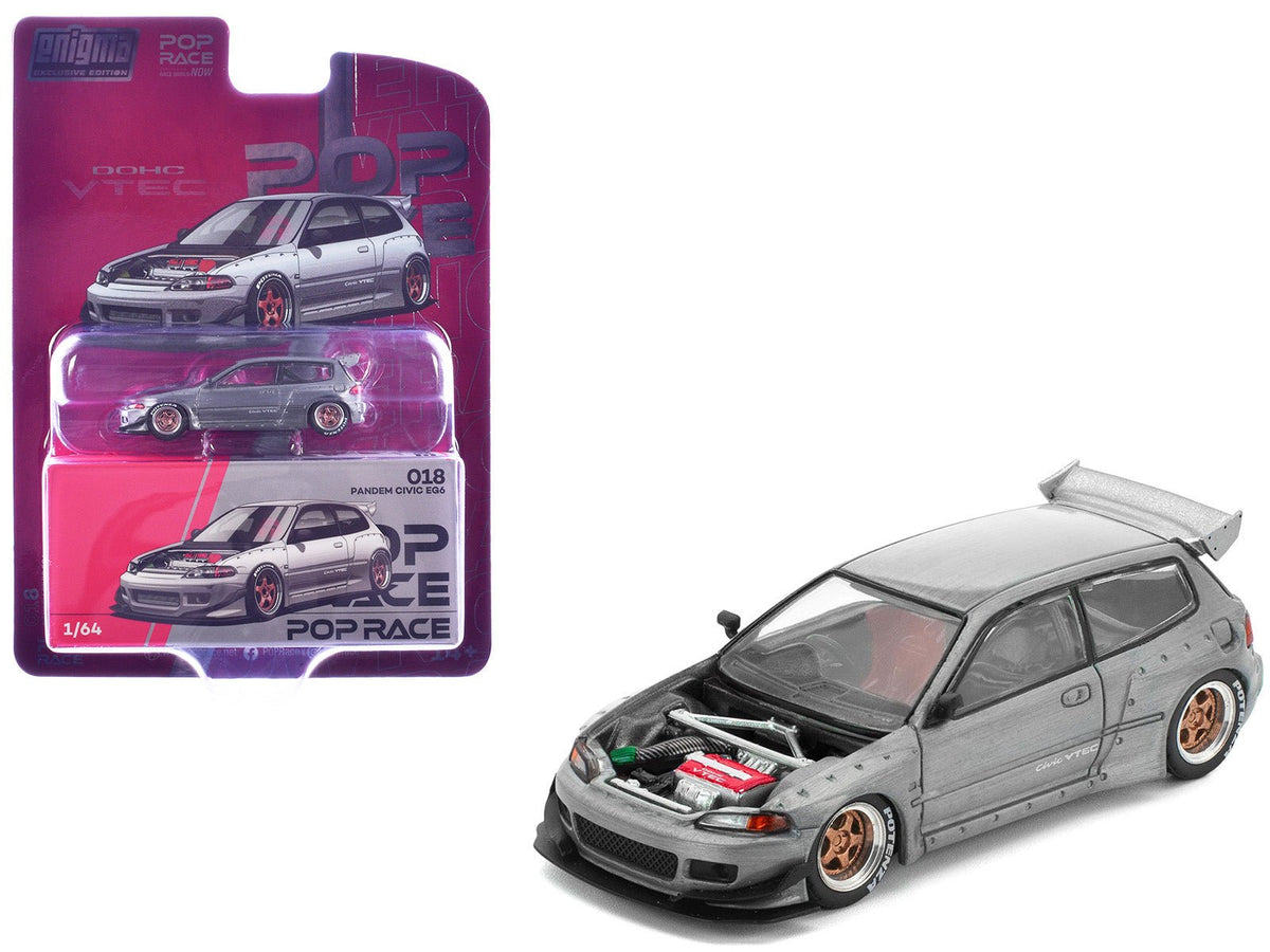 Pandem Civic EG6 RHD (Right Hand Drive) Raw Metal with No Hood 1/64 Diecast Model Car by Pop Race-Pop Race-ModelCars.com