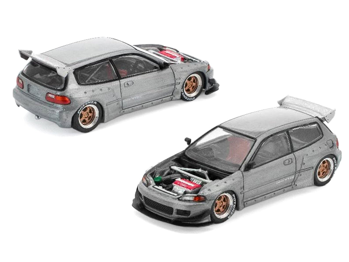 Pandem Civic EG6 RHD (Right Hand Drive) Raw Metal with No Hood 1/64 Diecast Model Car by Pop Race-Pop Race-ModelCars.com