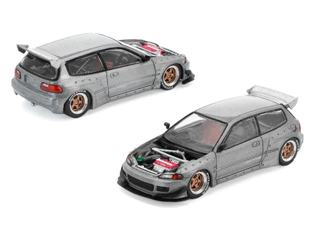 Pandem Civic EG6 RHD (Right Hand Drive) Raw Metal with No Hood 1/64 Diecast Model Car by Pop Race-Pop Race-ModelCars.com
