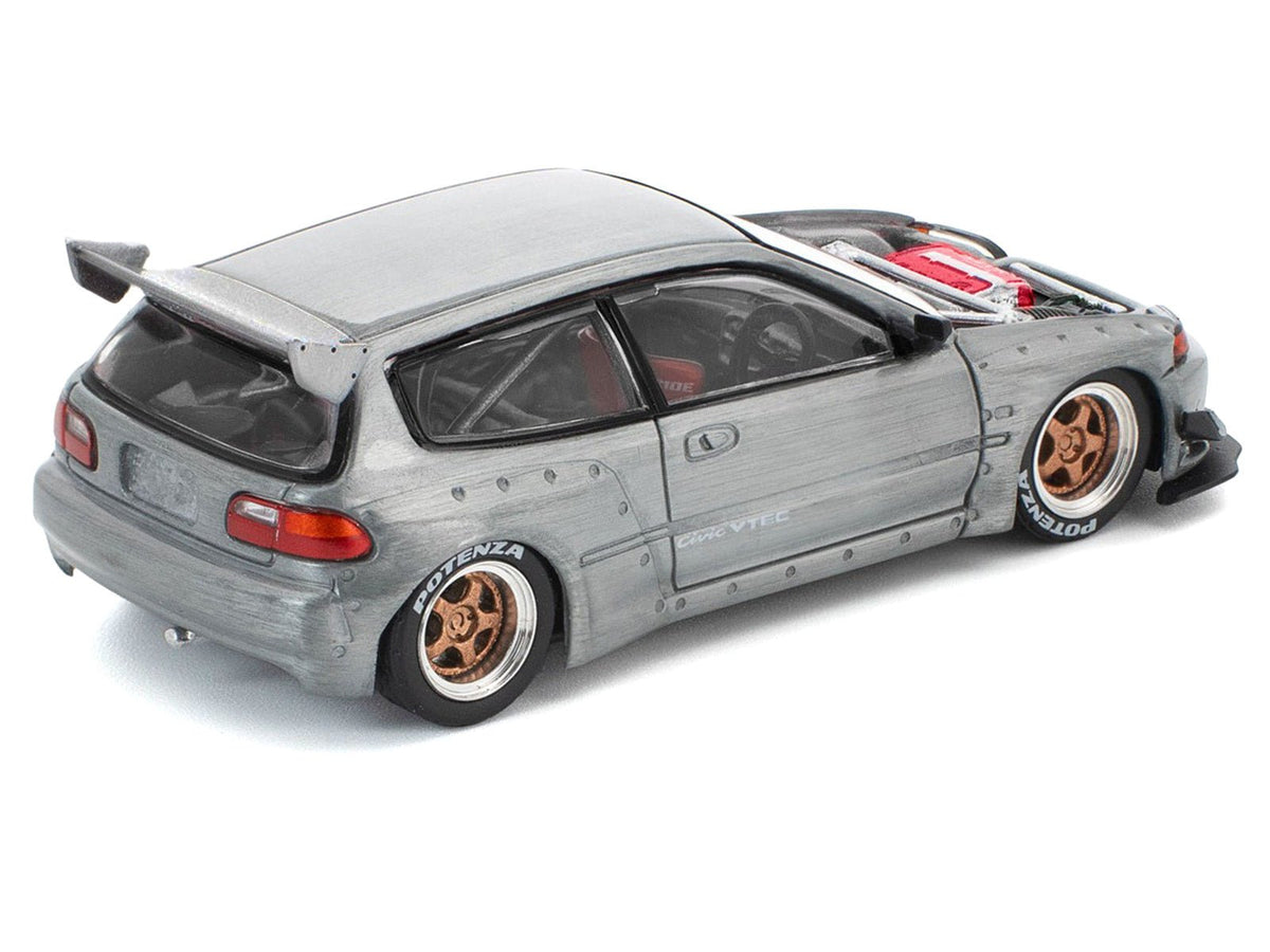 Pandem Civic EG6 RHD (Right Hand Drive) Raw Metal with No Hood 1/64 Diecast Model Car by Pop Race-Pop Race-ModelCars.com