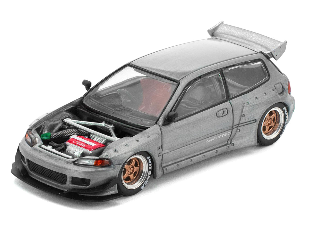 Pandem Civic EG6 RHD (Right Hand Drive) Raw Metal with No Hood 1/64 Diecast Model Car by Pop Race-Pop Race-ModelCars.com